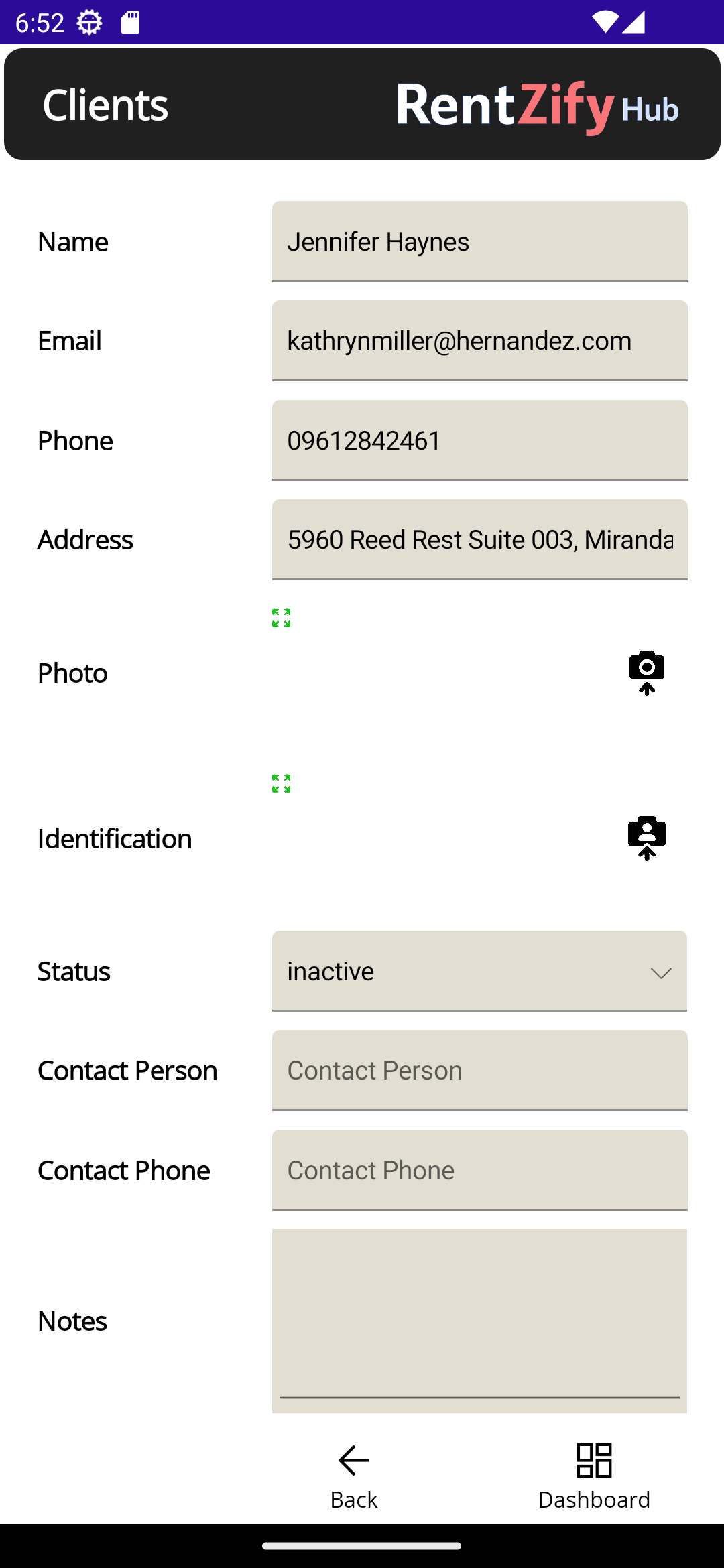 Client Form Screenshot