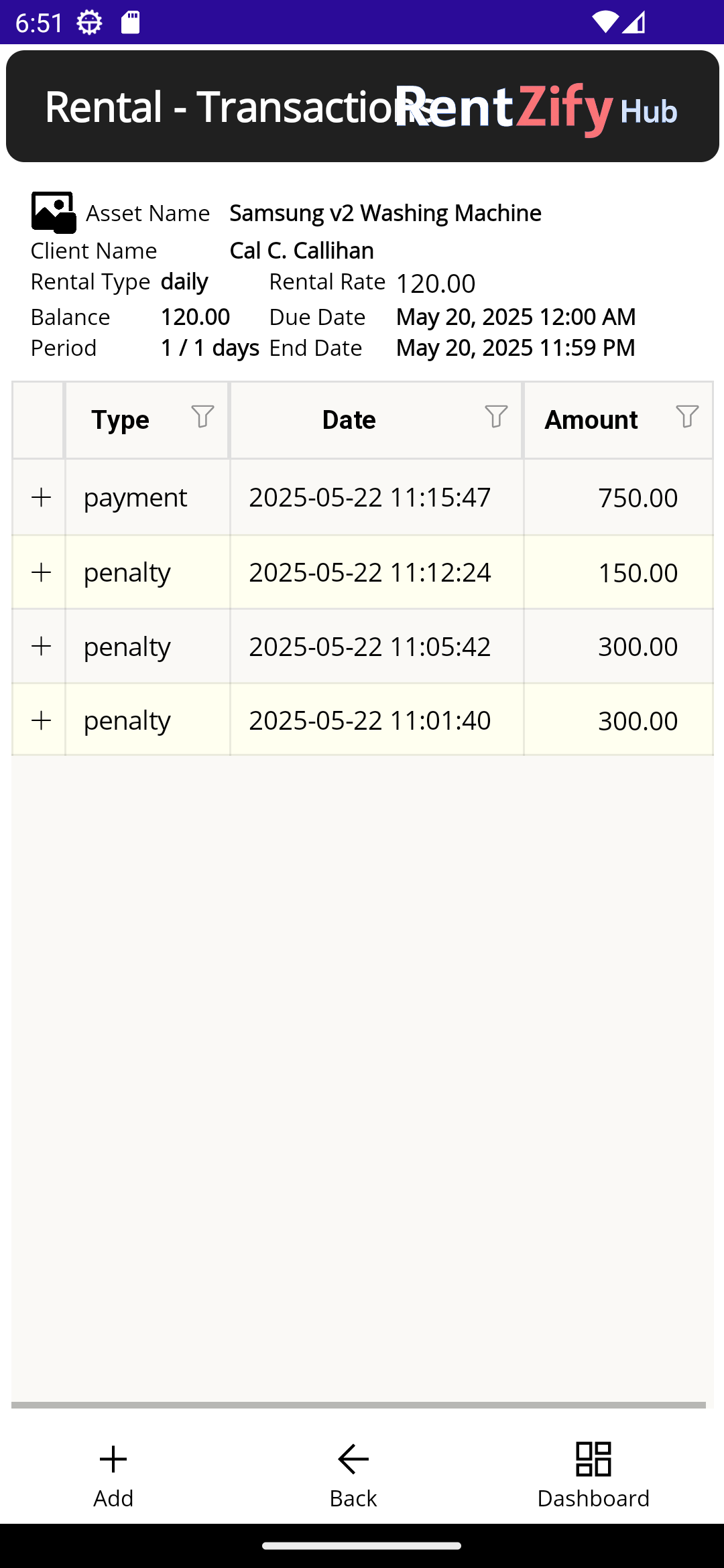 Transactions Screenshot