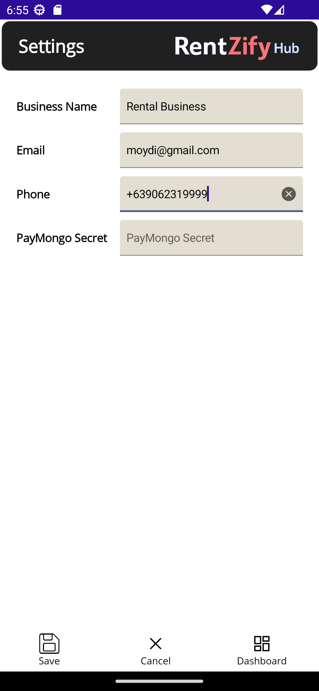 Settings Page Screenshot